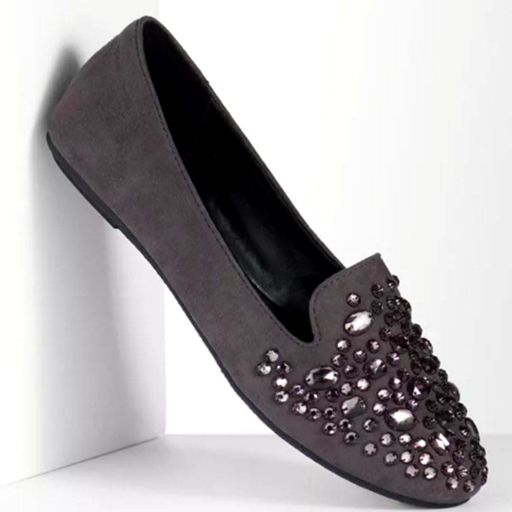 Simply Vera Vera Wang Gray Jeweled Suede Loafers